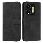 For itel P55 5G Skin Feel Heart Embossed Leather Phone Case with Long Lanyard(Black)