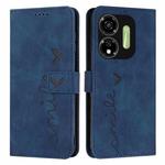 For itel P55 5G Skin Feel Heart Embossed Leather Phone Case with Long Lanyard(Blue)