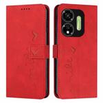 For itel P55 5G Skin Feel Heart Embossed Leather Phone Case with Long Lanyard(Red)