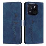 For itel A50C Skin Feel Heart Embossed Leather Phone Case with Long Lanyard(Blue)