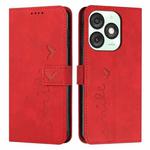 For itel A50 Skin Feel Heart Embossed Leather Phone Case with Long Lanyard(Red)