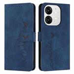 For itel A80 Skin Feel Heart Embossed Leather Phone Case with Long Lanyard(Blue)