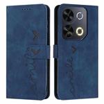 For itel P65 Skin Feel Heart Embossed Leather Phone Case with Long Lanyard(Blue)