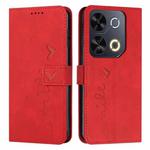 For itel P65 Skin Feel Heart Embossed Leather Phone Case with Long Lanyard(Red)