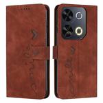 For itel P65 Skin Feel Heart Embossed Leather Phone Case with Long Lanyard(Brown)