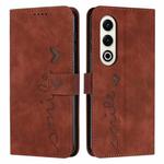 For itel S25 Skin Feel Heart Embossed Leather Phone Case with Long Lanyard(Brown)