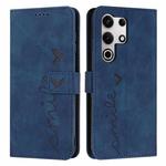 For itel S25 Ultra Skin Feel Heart Embossed Leather Phone Case with Long Lanyard(Blue)