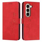 For itel A95 5G Skin Feel Heart Embossed Leather Phone Case with Long Lanyard(Red)