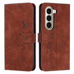 For itel A95 5G Skin Feel Heart Embossed Leather Phone Case with Long Lanyard(Brown)