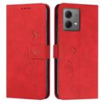 For Motorola Edge 40 Neo Skin Feel Heart Embossed Leather Phone Case with Long Lanyard(Red)