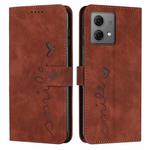 For Motorola Edge 40 Neo Skin Feel Heart Embossed Leather Phone Case with Long Lanyard(Brown)