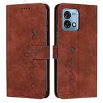 For Motorola Moto G Stylus 4G 2023 Skin Feel Heart Embossed Leather Phone Case with Long Lanyard(Brown)