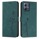 For Motorola Moto G54 Skin Feel Heart Embossed Leather Phone Case with Long Lanyard(Green)
