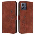 For Motorola Moto G54 Skin Feel Heart Embossed Leather Phone Case with Long Lanyard(Brown)