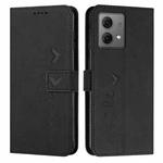 For Motorola Moto G84 Skin Feel Heart Embossed Leather Phone Case with Long Lanyard(Black)