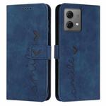 For Motorola Moto G84 Skin Feel Heart Embossed Leather Phone Case with Long Lanyard(Blue)