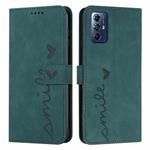 For Motorola Moto G Play 2024 Skin Feel Heart Embossed Leather Phone Case with Long Lanyard(Green)