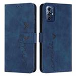 For Motorola Moto G Play 2024 Skin Feel Heart Embossed Leather Phone Case with Long Lanyard(Blue)