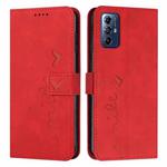 For Motorola Moto G Play 2024 Skin Feel Heart Embossed Leather Phone Case with Long Lanyard(Red)