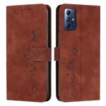 For Motorola Moto G Play 2024 Skin Feel Heart Embossed Leather Phone Case with Long Lanyard(Brown)