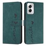 For Motorola Moto G Power 5G 2024 Skin Feel Heart Embossed Leather Phone Case with Long Lanyard(Green)