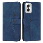 For Motorola Moto G Power 5G 2024 Skin Feel Heart Embossed Leather Phone Case with Long Lanyard(Blue)