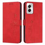 For Motorola Moto G Power 5G 2024 Skin Feel Heart Embossed Leather Phone Case with Long Lanyard(Red)