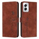 For Motorola Moto G Power 5G 2024 Skin Feel Heart Embossed Leather Phone Case with Long Lanyard(Brown)