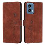 For Motorola Moto G Play 5G 2024 / G 5G 2024 Skin Feel Heart Embossed Leather Phone Case with Long Lanyard(Brown)