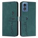 For Motorola Moto G04/G24 Skin Feel Heart Embossed Leather Phone Case with Long Lanyard(Green)