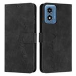 For Motorola Moto G04/G24 Skin Feel Heart Embossed Leather Phone Case with Long Lanyard(Black)