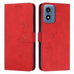 For Motorola Moto G04/G24 Skin Feel Heart Embossed Leather Phone Case with Long Lanyard(Red)