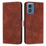 For Motorola Moto G04/G24 Skin Feel Heart Embossed Leather Phone Case with Long Lanyard(Brown)