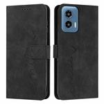 For Motorola Moto G34 5G Skin Feel Heart Embossed Leather Phone Case with Long Lanyard(Black)