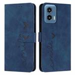 For Motorola Moto G34 5G Skin Feel Heart Embossed Leather Phone Case with Long Lanyard(Blue)