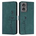 For Motorola Edge 50 Fusion Skin Feel Heart Embossed Leather Phone Case with Long Lanyard(Green)