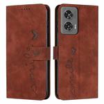 For Motorola Edge 50 Fusion Skin Feel Heart Embossed Leather Phone Case with Long Lanyard(Brown)