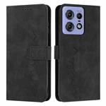 For Motorola Edge 50 Pro Skin Feel Heart Embossed Leather Phone Case with Long Lanyard(Black)