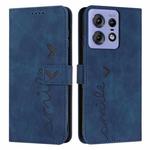 For Motorola Edge 50 Pro Skin Feel Heart Embossed Leather Phone Case with Long Lanyard(Blue)