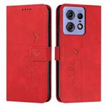 For Motorola Edge 50 Pro Skin Feel Heart Embossed Leather Phone Case with Long Lanyard(Red)