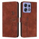For Motorola Edge 50 Pro Skin Feel Heart Embossed Leather Phone Case with Long Lanyard(Brown)