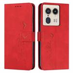 For Motorola Edge 50 Ultra Skin Feel Heart Embossed Leather Phone Case with Long Lanyard(Red)