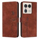 For Motorola Edge 50 Ultra Skin Feel Heart Embossed Leather Phone Case with Long Lanyard(Brown)