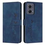 For Motorola Edge 5G 2024 Skin Feel Heart Embossed Leather Phone Case with Long Lanyard(Blue)