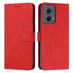 For Motorola Edge 5G 2024 Skin Feel Heart Embossed Leather Phone Case with Long Lanyard(Red)