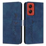 For Motorola Moto G Stylus 5G 2024 Skin Feel Heart Embossed Leather Phone Case with Long Lanyard(Blue)