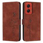 For Motorola Moto G Stylus 5G 2024 Skin Feel Heart Embossed Leather Phone Case with Long Lanyard(Brown)