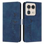 For Motorola Moto X50 Ultra Skin Feel Heart Embossed Leather Phone Case with Long Lanyard(Blue)