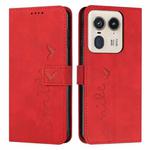 For Motorola Moto X50 Ultra Skin Feel Heart Embossed Leather Phone Case with Long Lanyard(Red)