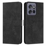 For Motorola Edge 50 Neo Skin Feel Heart Embossed Leather Phone Case with Long Lanyard(Black)